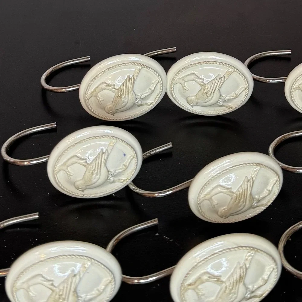 Shower Curtain Hooks Set of 12 Cream Bird Embossed  Bathroom Decor or crafting